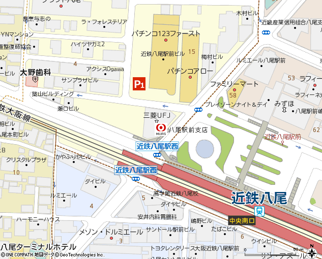 八尾駅前支店付近の地図